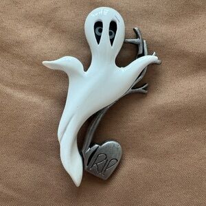Signed Tona Vintage Ghost Brooch in Enamel & Pewter